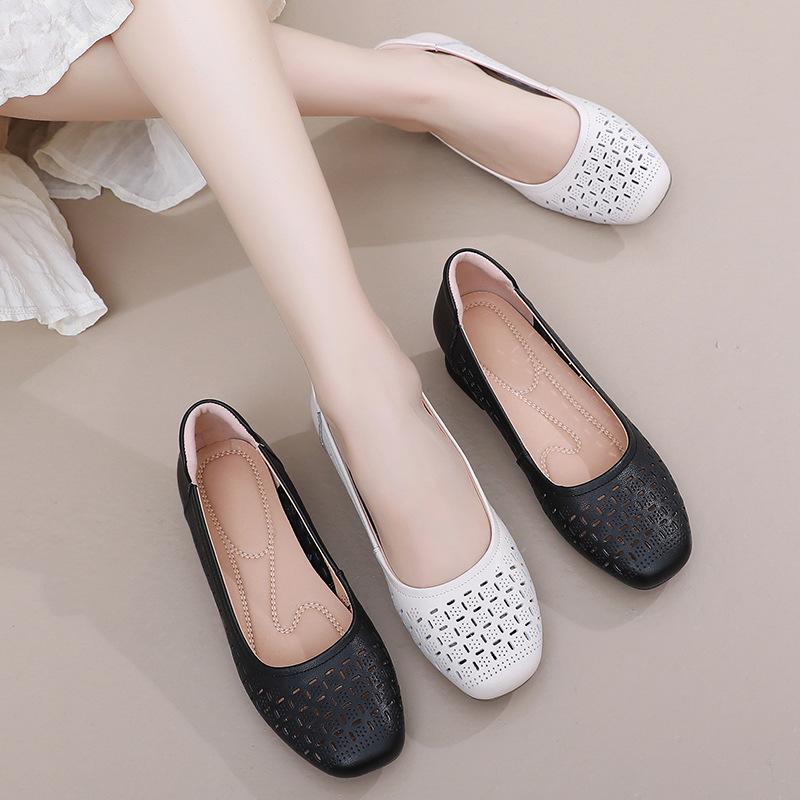 Fashion GKTINOO Genuine Leather Hollow Mom Sandals For Women 2025 New Summer Shoes Thick Heels Soft Sole Breathable Women's Shoes