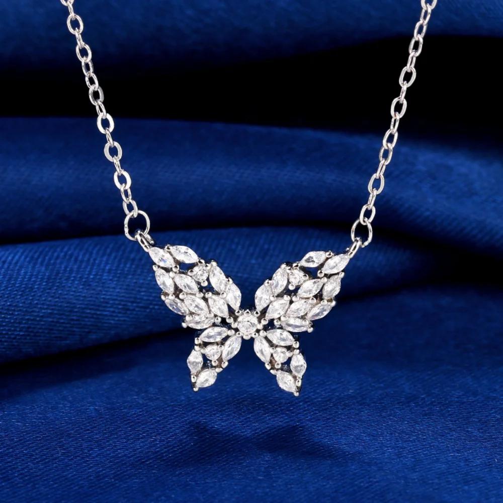 925 Sterling Silver Light Luxury Niche Zircon Butterfly Necklace Women's Birthday Anniversary Party Gift