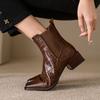 Autumn Women Boots Square Toe Back Zipper Women Shoes Chunky Heels Shoes For Women High Heel Boots Vintage Leather Shoes