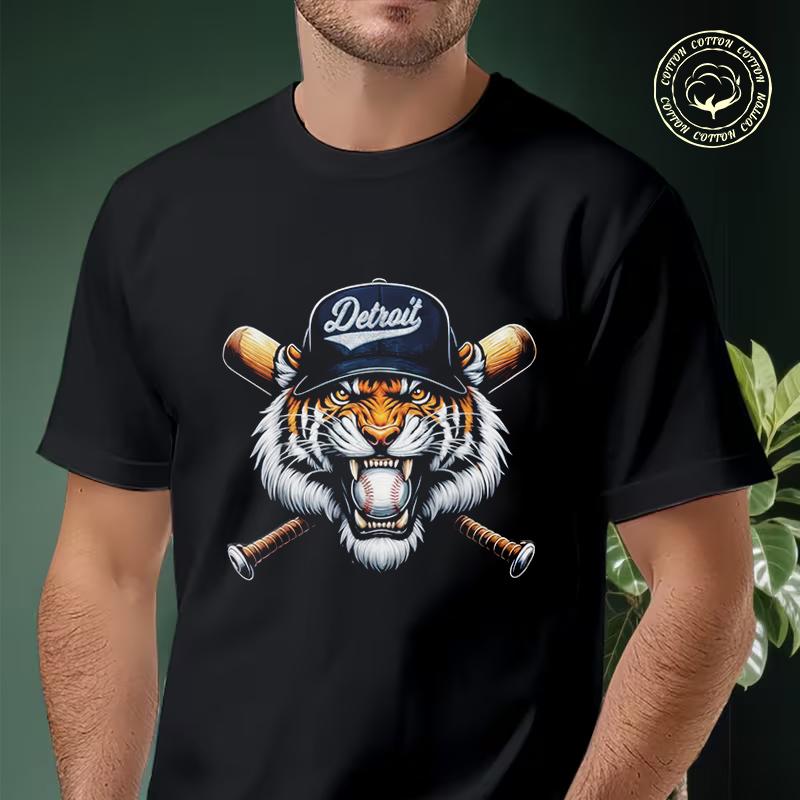 Men T-shirt High Quality Funny Cotton Vintage Detroit Tiger Graphic Motorcycle Casual Cool Loos