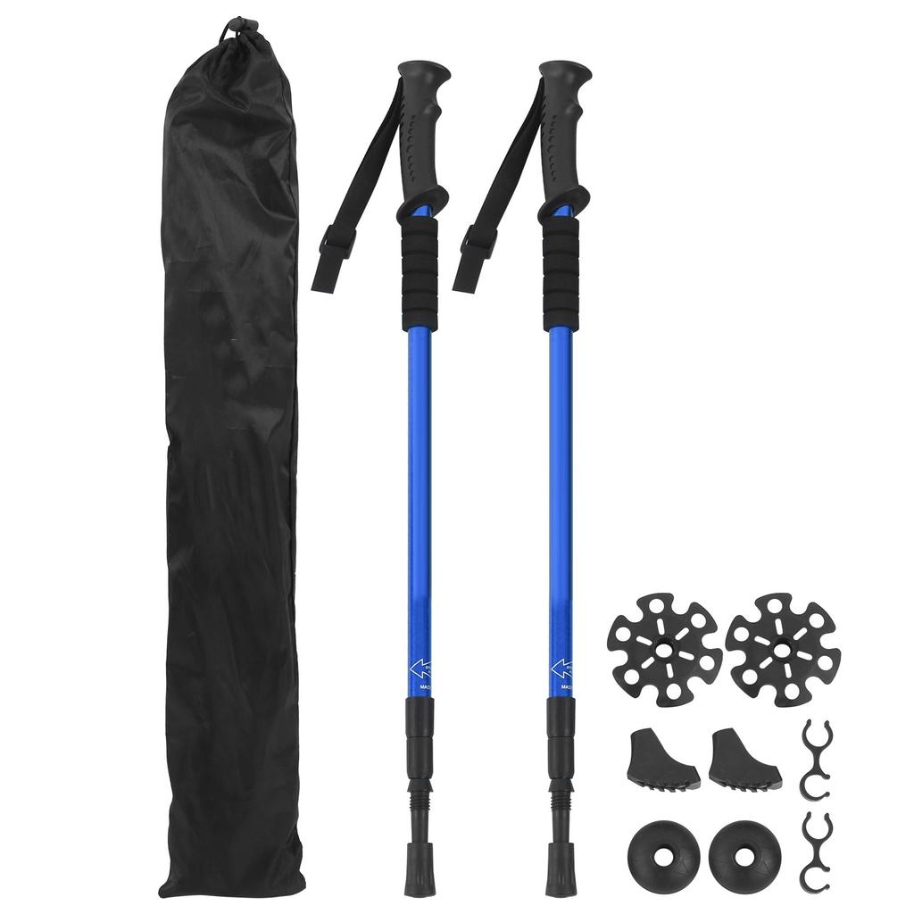 Trekking Pole Set Walking Stick Camping Hiking Ski Pole Shock Absorber Telescopic CrutchesBlue
