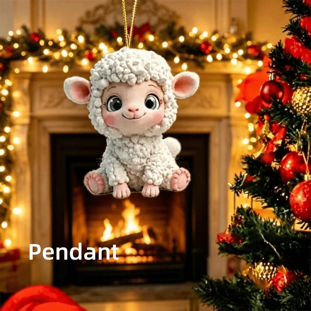Acrylic Little Sheep Pendant Flat Car Rearview Mirror Charm Christmas Decoration