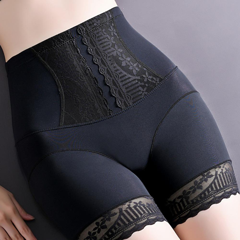 Lace Flower High Waist Ice Silk Panties Traceless Hip Lift Shaper Shorts  Postpartum