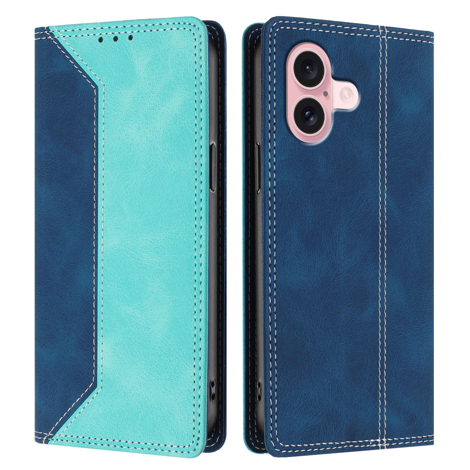 

For iPhone 16 Leather Case Skin Touch Color Splicing RFID Blocking Wallet Stand Phone Cover