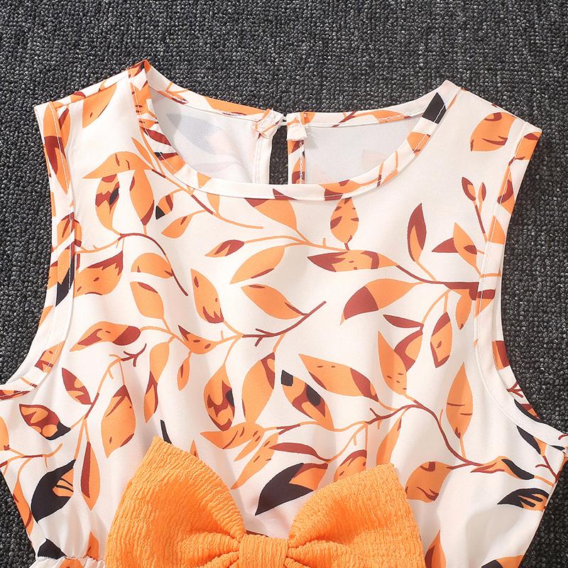 Girls Long-Sleeved Jacket with Printed Bow Dress Two-Piece Sets Kids Colthes