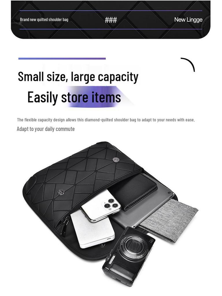 Trendy Men's Urban Crossbody Bag - Stylish Diamond Pattern, Slim Shoulder Bag, Ultra-Thin Backpack