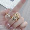 Dark Oil Dripping Full Diamond Inlaid Zirconium Four-Leaf Clover Open Ring Simple Light Luxury High Fashion Women