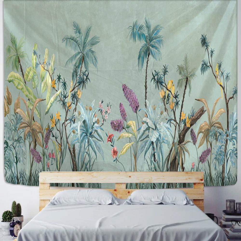 Tropical Rainforest Tapestry Wall Hanging Family Bedroom Decoration Polyester Fabric Bohemian Plant Art Printing