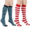 Women Striped Knee-high Socks Colorful Stretchy Knee-length Socks Ribbed Leg Warmers for Costume Party Street Daily Wear
