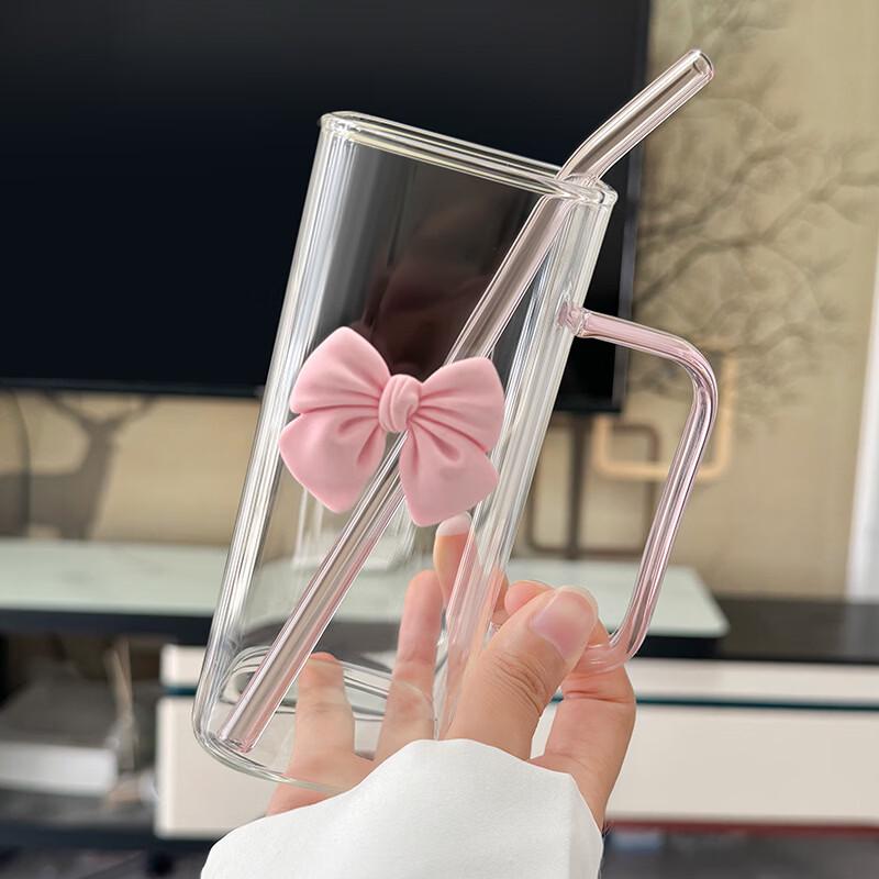 Square Glass Drinking Cup with Straw