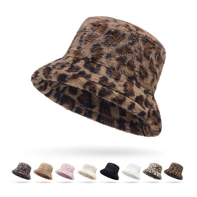 Plüsch Fischerhut Damen Herbst Winter Dicker Warmer Leopardenmuster Eimerhut Beckenhut