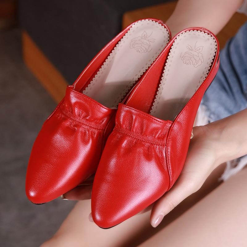 Fashion GKTINOO 2025 Summer Flats Lady Sandals Slippers Genuine Leather Slip On Pointed Women Mules Outdoor Slipper Shoes Woman Slides