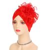 Women Turban Hat Pure Color Mesh Flower Decor Elastic Non-Slip Headwrap Breathable Lightweight Summer Headscarf Hat