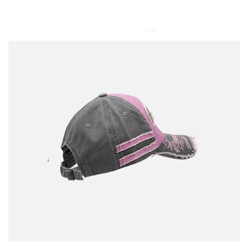 Hip Hop Washed Old Denim Pink Baseball Cap Female Ripped Retro Trendy Brand Letter Spring and Summer Cap Male