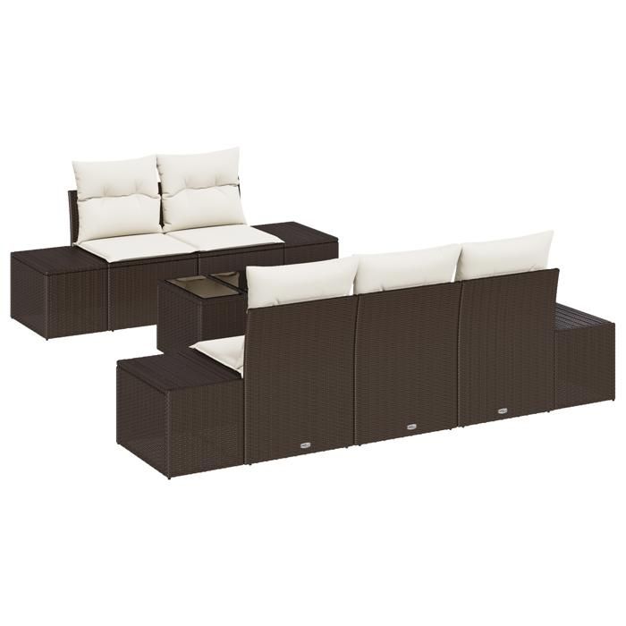 VidaXL Ensemble de canapé de jardin 6 pièces avec coussins en rattan poly marron 3346938