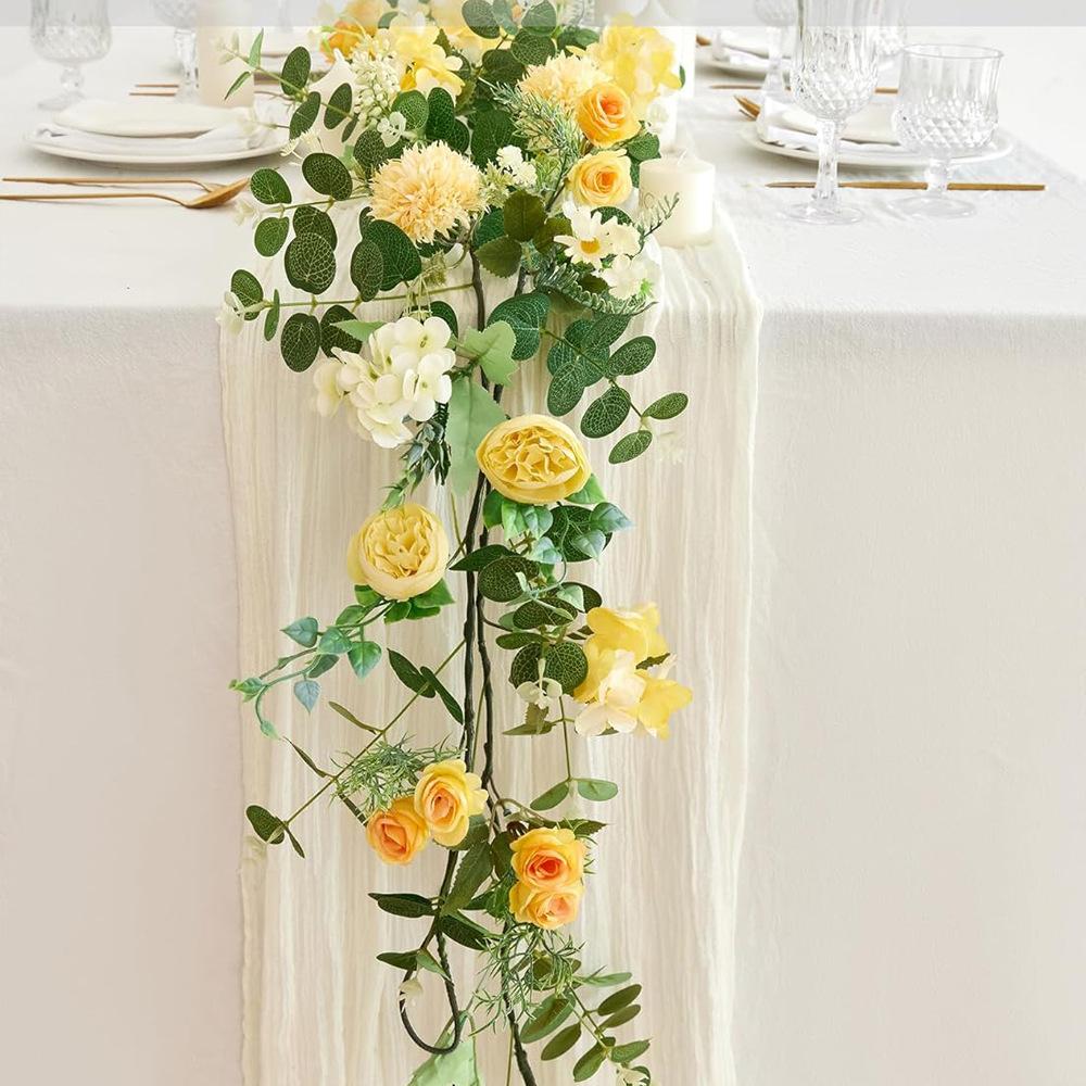 1.9 Meters Eucalyptus Leaves With Flower Simulation Rattan Wedding Table Center Decoration Artificial Fake Flower Green