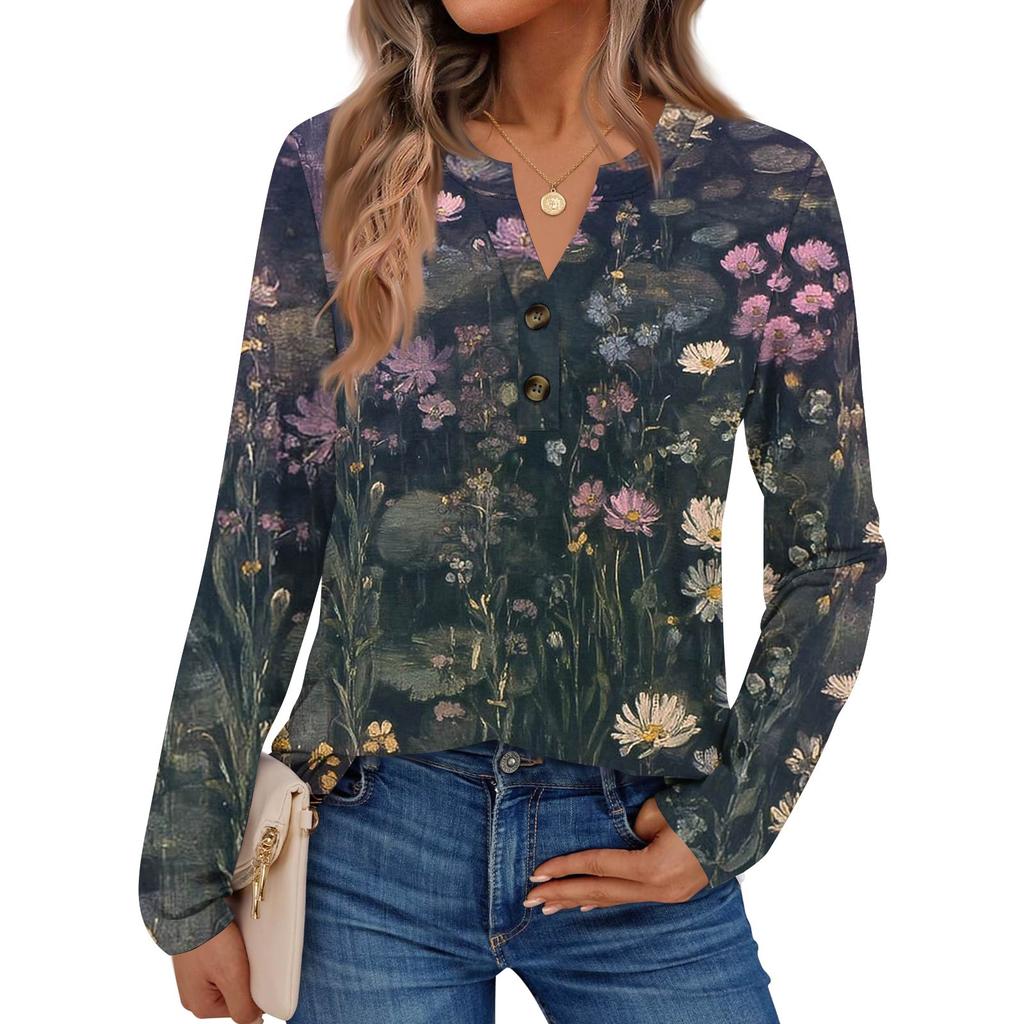 Women's Printed Long Sleeve Shirts Elegant Casual Tops Trendy Shirts Tops