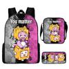 Lankybox Cartoon Pattern Backpack Shoulder Bag Pencil Case Three Piece Set