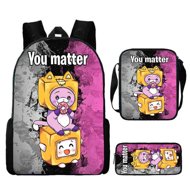Lankybox Cartoon Pattern Backpack Shoulder Bag Pencil Case Three Piece Set