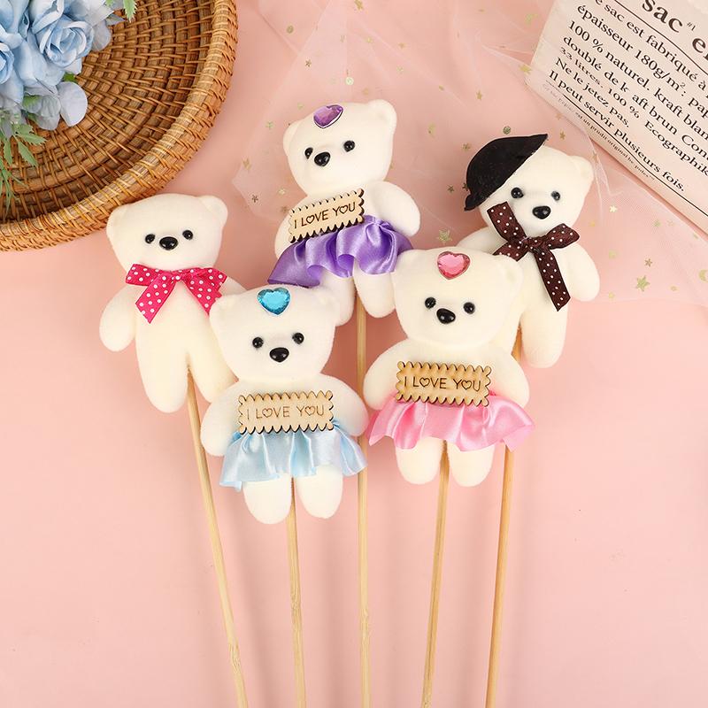 10Pcs Mini Bear Doll Couple Bear Flower Bouquet Decor Dressed Stuffed Animal Doll Foam Plushtoys For Birthday Gifts Room Decor