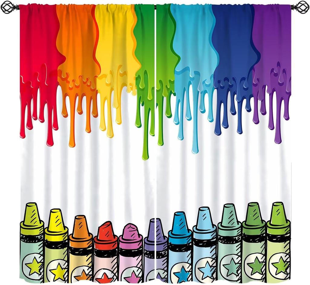 Funny Education Alphabet Abc Curtains,Cartoon Kids Learning Letters Watercolor Decor Rod Pocket Window Treatments For Boy Baby