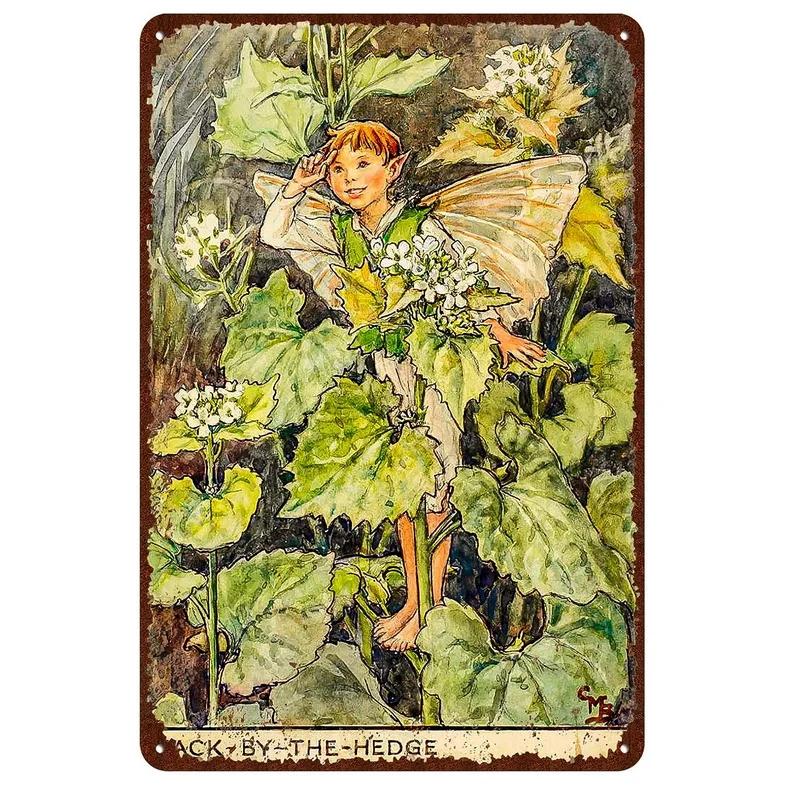 Flower Fairy Girl Metal Tin Signs Wall Decoration Plaque Vintage Art Poster Iron Painting for Man Cave Home Cafe Garden Club Bar