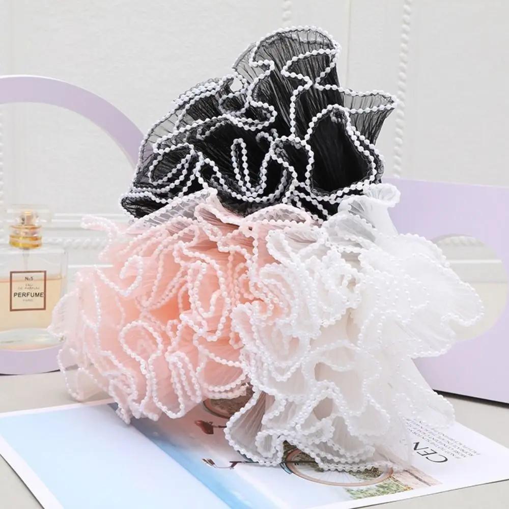 New 28cmx4Yards Pearl Lace Flower Wrapping Cloth Handmade Bouquet Wave Yarn Gift Wrapping Mesh Florist Flower Bouquet Wrapping
