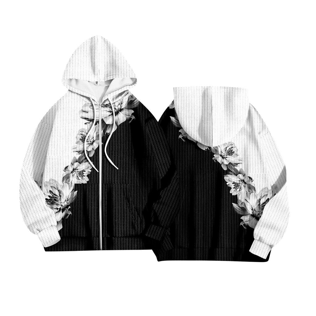 Women's Fashion Jacket Casual Printed Long-sleeved Hooded Cardigan Sweatshirts