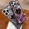 Heart Make Up Mirror Case For iPhone 16 Pro Max 15 Plus Plating Butterfly Cover For iPhone 14 Pro 13 12 11 Glitter Diamond Case