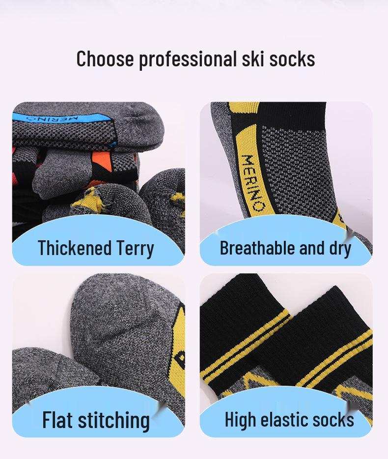 Merino Wool Knee-High Ski Socks: Thick, Warm, Non-Slip, Sweat-Absorbent for Men & Women.