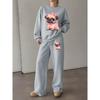 Women's Cartoon Dog Print Lounge Set: Crewneck Sweatshirt & Drawstring Straight Pants, Loose & Comfy 2-Piece Outfit