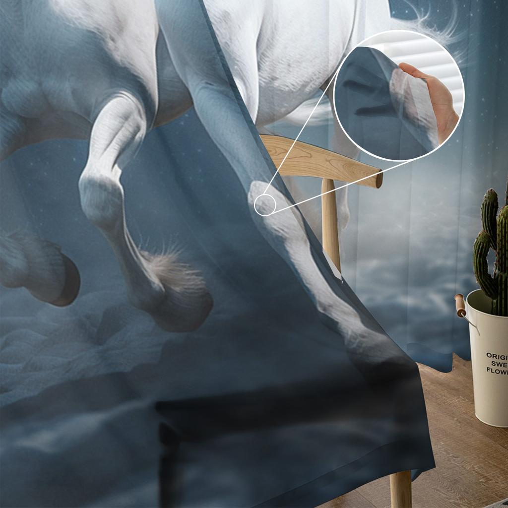 Pferd Sternenhimmel Sterne Wolken Himmel Mähne Transparente Vorhänge für Schlafzimmer Wohnzimmer Voile Fenstervorhänge Tüllvorhänge für Kinderzimmer
