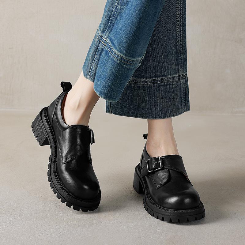 Fashion 2025 New Arrival Soft Genuine Leather Women Heels Shoes Round Toe Comfortable Fashion Casual Mid Heel Shoes Four Seasons Shoes