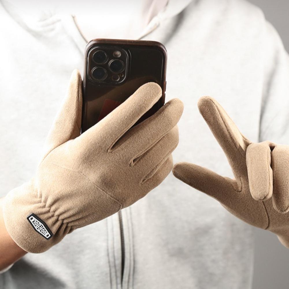 Five Finger Fleece-lined Gloves Elastic Thin Fleece Gloves Men Full Finger Mittens  Outdooor