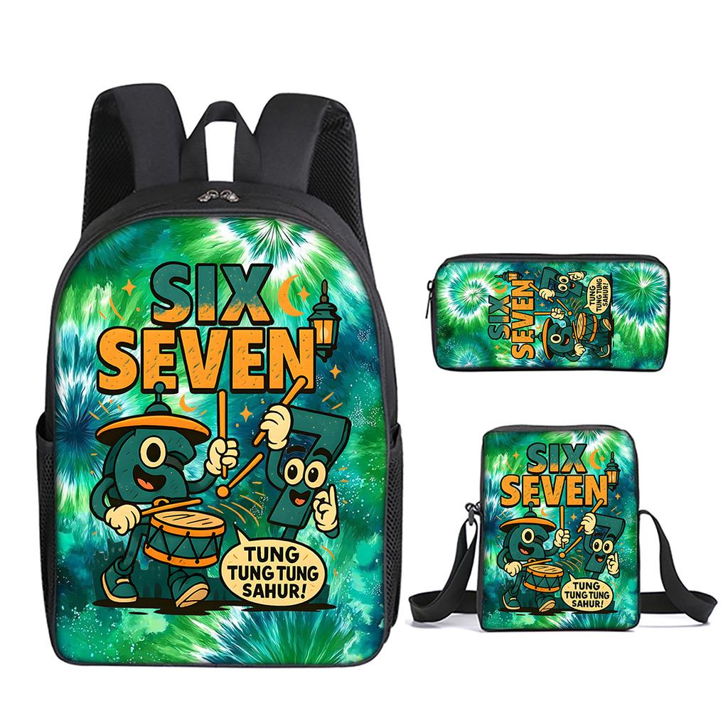 Fashion Novelty 67 Six Seven 3D Print 3pcs/Set Pupil School Bags Laptop Daypack Backpack Inclined Shoulder Bag Pencil Case
