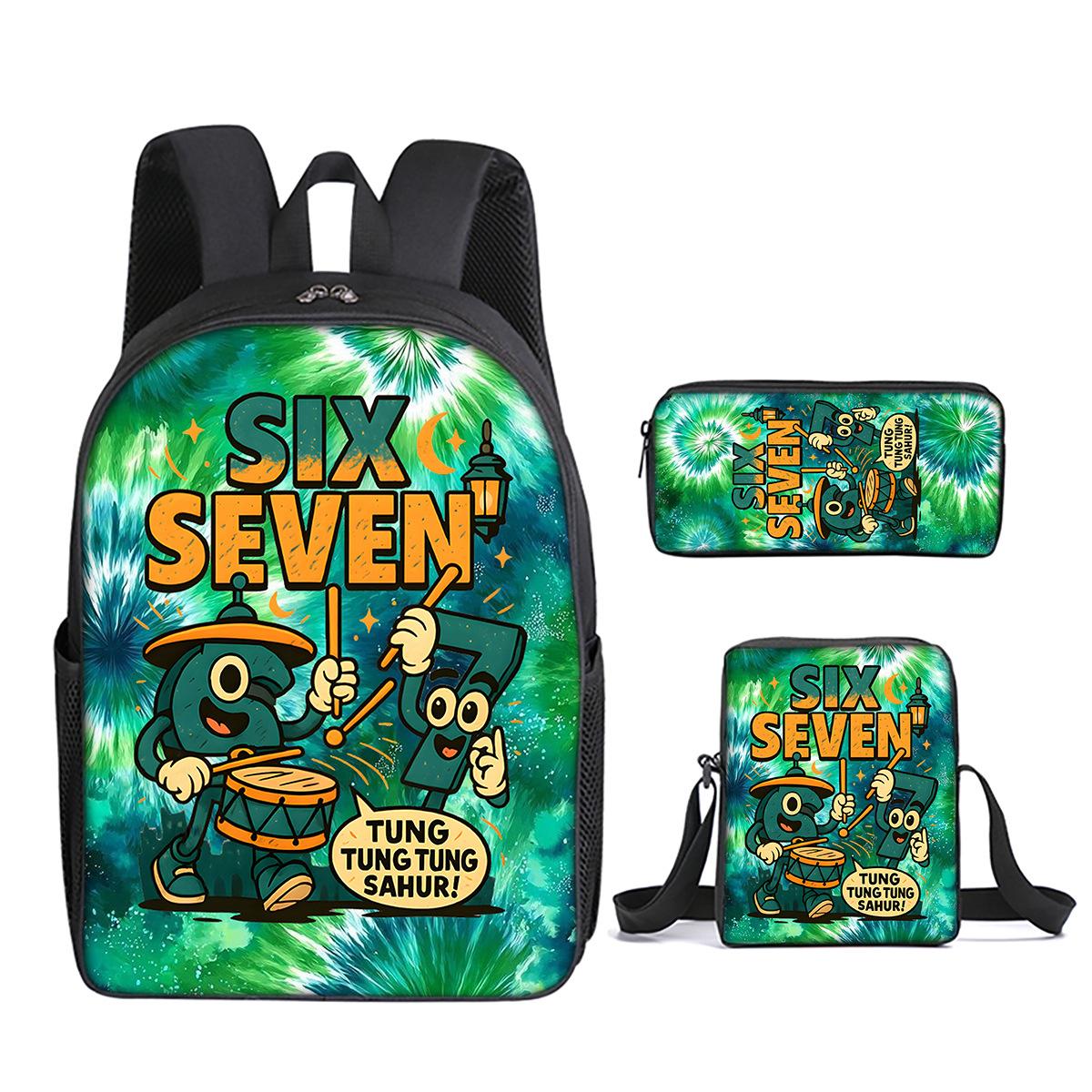 Klassiek Populair 67 zes zeven 3D Geprint 3 stuks/Set leerling Schooltassen Laptop Dagrugzak Rugzak Diagonale schoudertas Etui