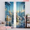 2pcs 2D Flat Printing Merry Christmas Curtain Snow Mountain_ Evergreen Tree_ Golden Star-Winter Lodge Polyester Without