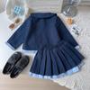 Girls' Rabbit Police Officer Outfit: Stylish Spring/Autumn Coat & Pleated Skirt Set for Baby Girls - Two-Piece (AQB063)
