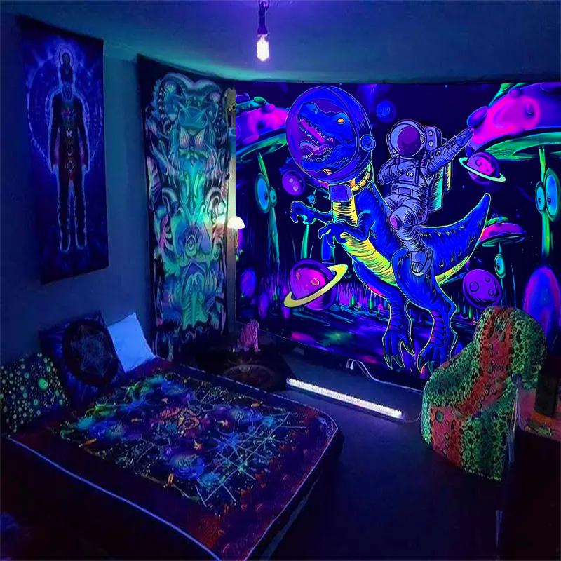 1pc Astronaut Space Fluorescent Tapestry, UV Black Light Space Alien Tapestry, Cool Galaxy Space Starry Sky Hanging