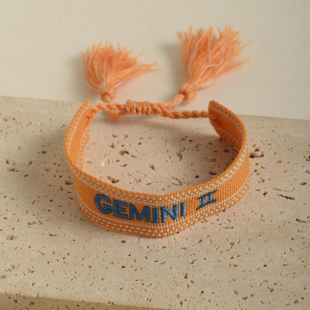 Handmade Constellations Embroidery Bracelet with Ribbon and Tassel