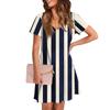Women's Summer V-neck Casual Beach Dress Short Sleeve Plaid Print Dress