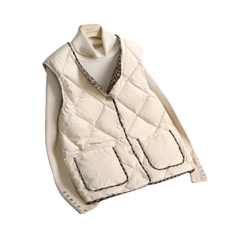 Autumn light down vest women's short small fragrant down vest collarless white duck down vest jacket winter