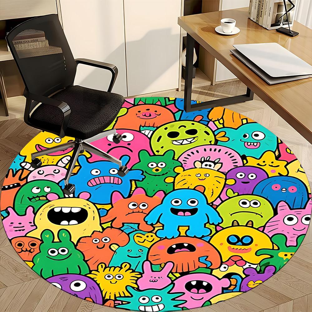 1pc Colorful Monsters Carpet for Office Non-Slip, Round Carpet, Soft & Comfortable, Carpet for Office, Lightweight Round Floor Mat