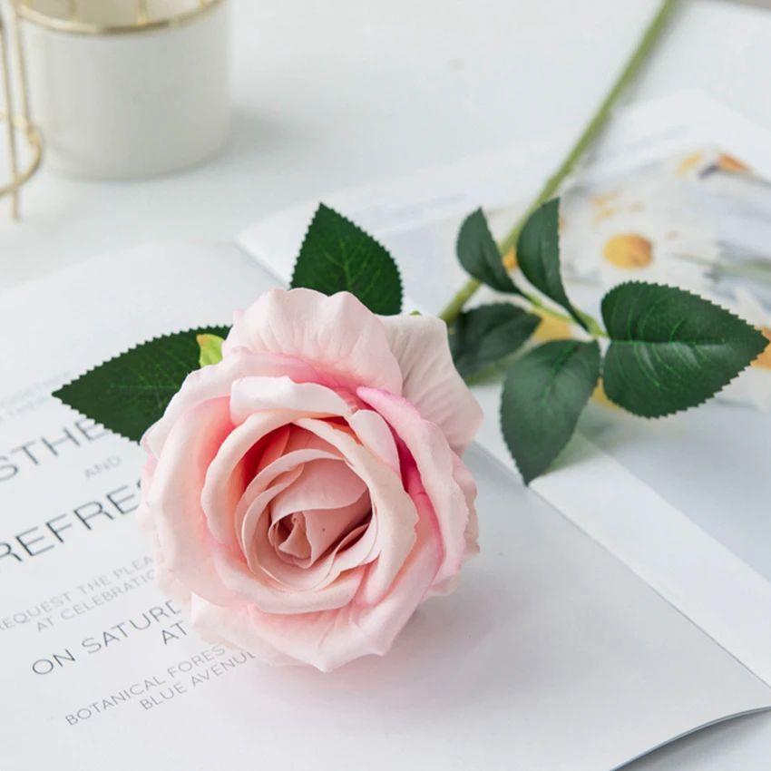 

Букет шелковых роз в вазе для дома, свадьбы, свадебные аксессуары, гирлянда, цветочная стена, товары для дома, рукоделие, искусственные цветы 2pieces светло-розовый