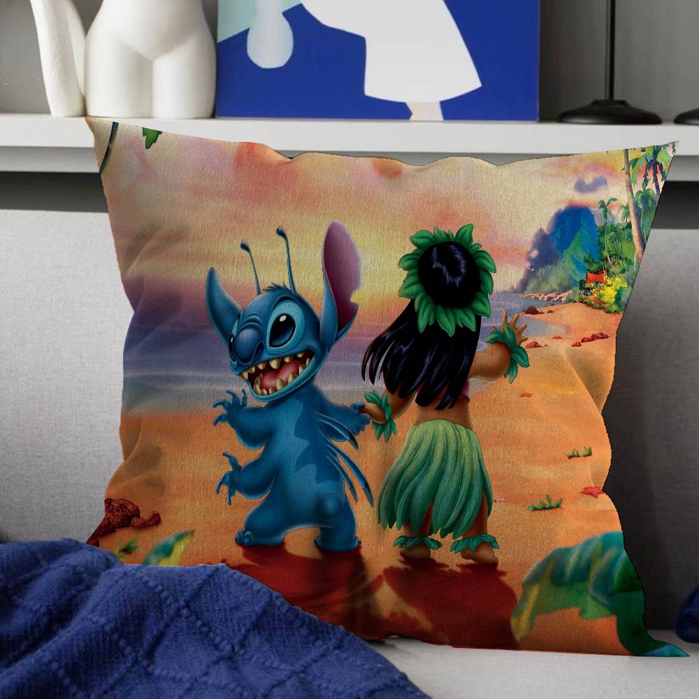Cartoon S-Stitch And L-Lilo Cushion Cover Inches Farmhouse Decor Home Throw Pillow Covers For Couch Decorations