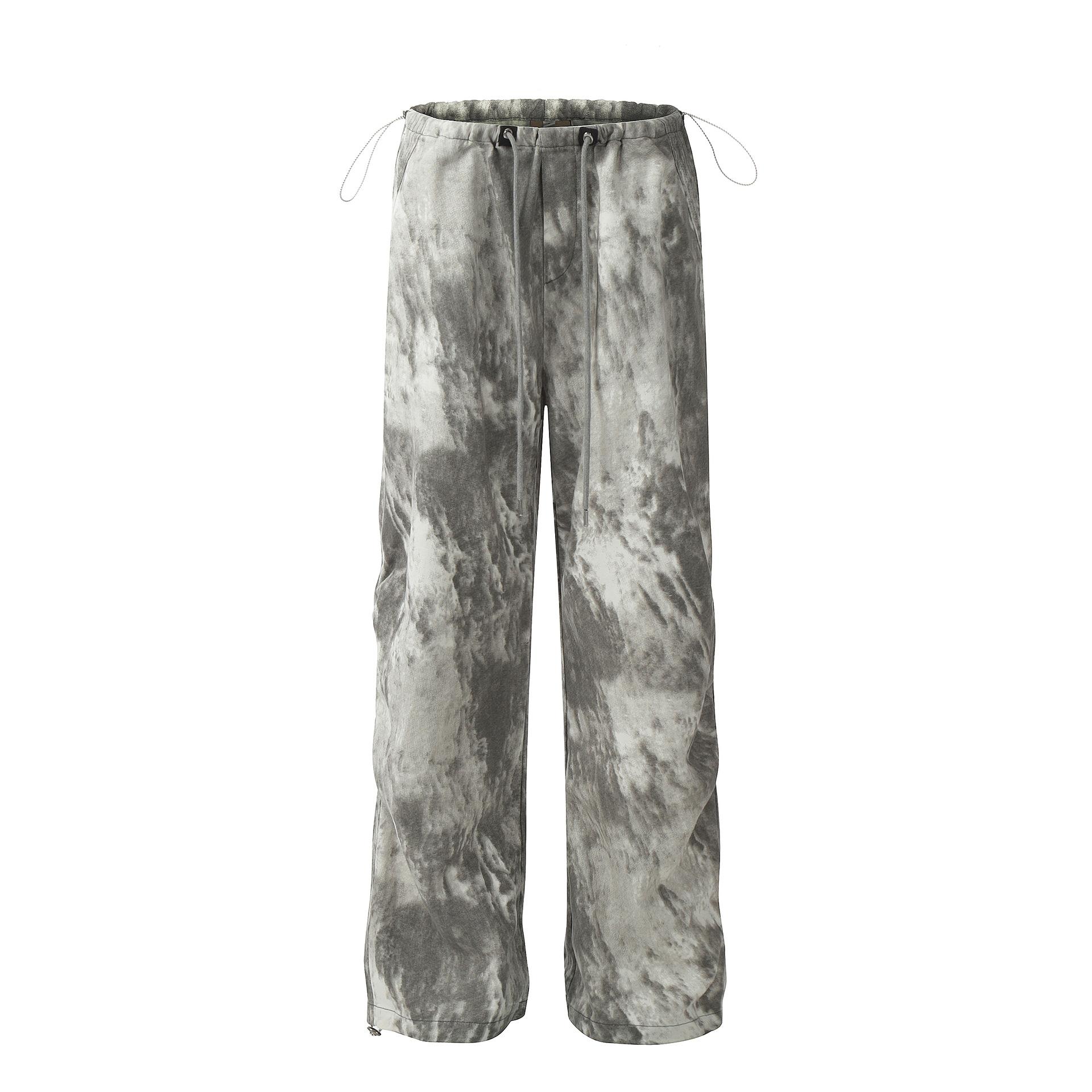 

Тонкие дышащие чернила, окрашенные в галстук, американские солдатские брюки с парашютом, широкие повседневные брюки с ремешком L серый