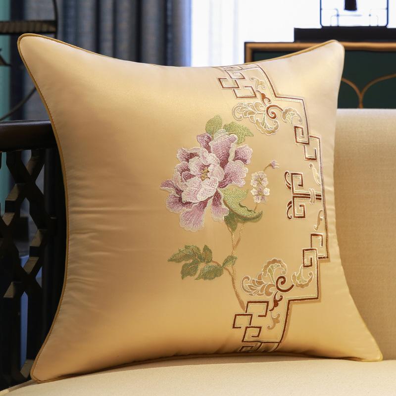 2025 Classical Bedside Backrest Waist Pillowcase Chinese Style Embroidery Pillowcase Flower Bird Living Room Sofa Cushion Cover