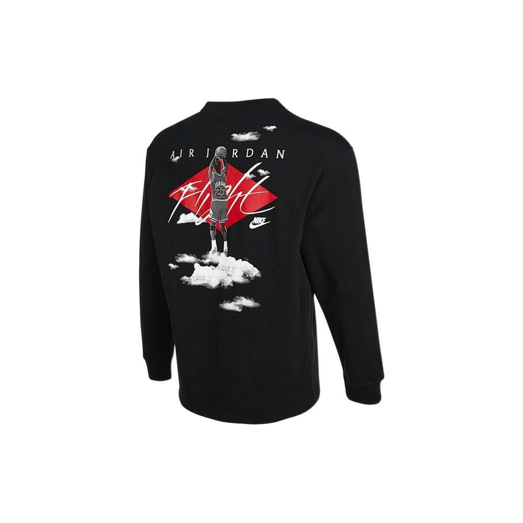 Jordan Embroidered Letter Print Breathable Sports Round Neck American Retro Long Sleeve T-Shirt Men Tops Black DH8963-010