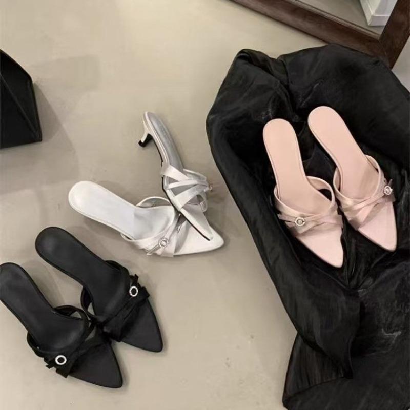 Summer new one-pedal outer wear cool slippers temperament thin heel with wide-leg pants royal sister high heels