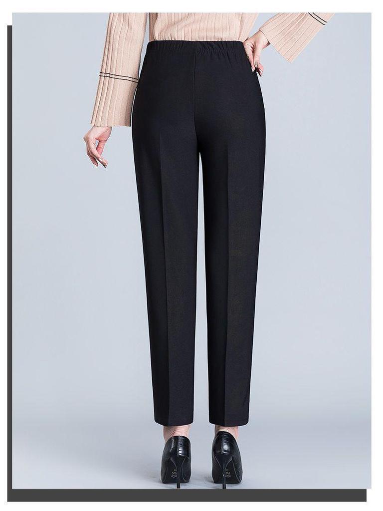 Velvet-Lined High-Waisted Straight Leg Pants for Middle-Aged & Elderly Women - Spring & Autumn Winter Wear